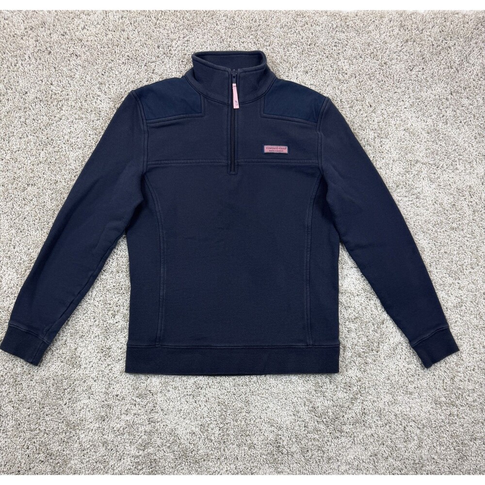 Vineyard Vines XS Navy Blue Quarter Zip Pullover Sweatshirt Cotton Pink Accent